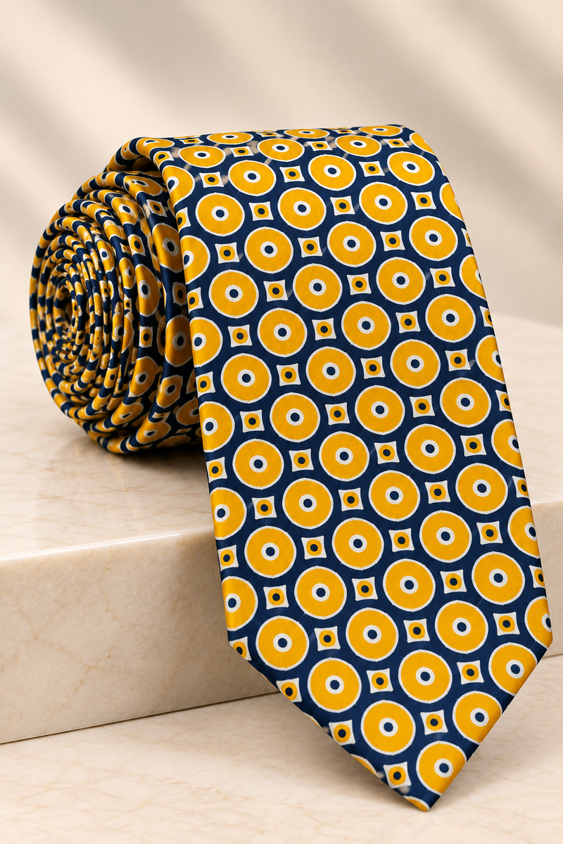 Sarı-Lacivert İpek Empirme Kravat – Sartorial İstanbul