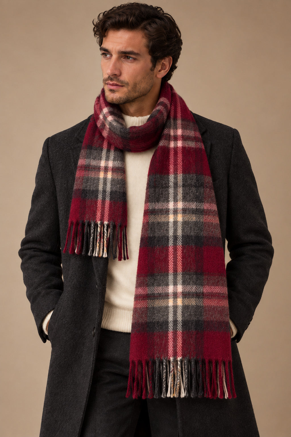 Sartorial İstanbul %100 Yün Kaşkol – Bordo Füme Ekose