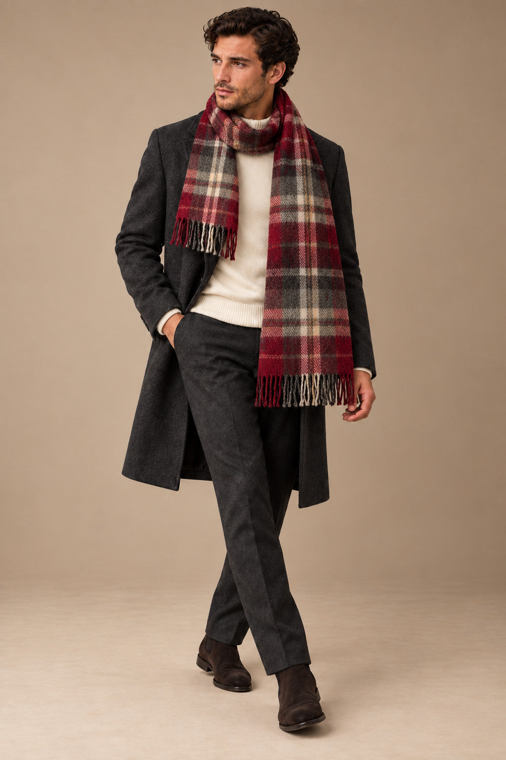 Sartorial İstanbul %100 Yün Kaşkol – Bordo Füme Ekose