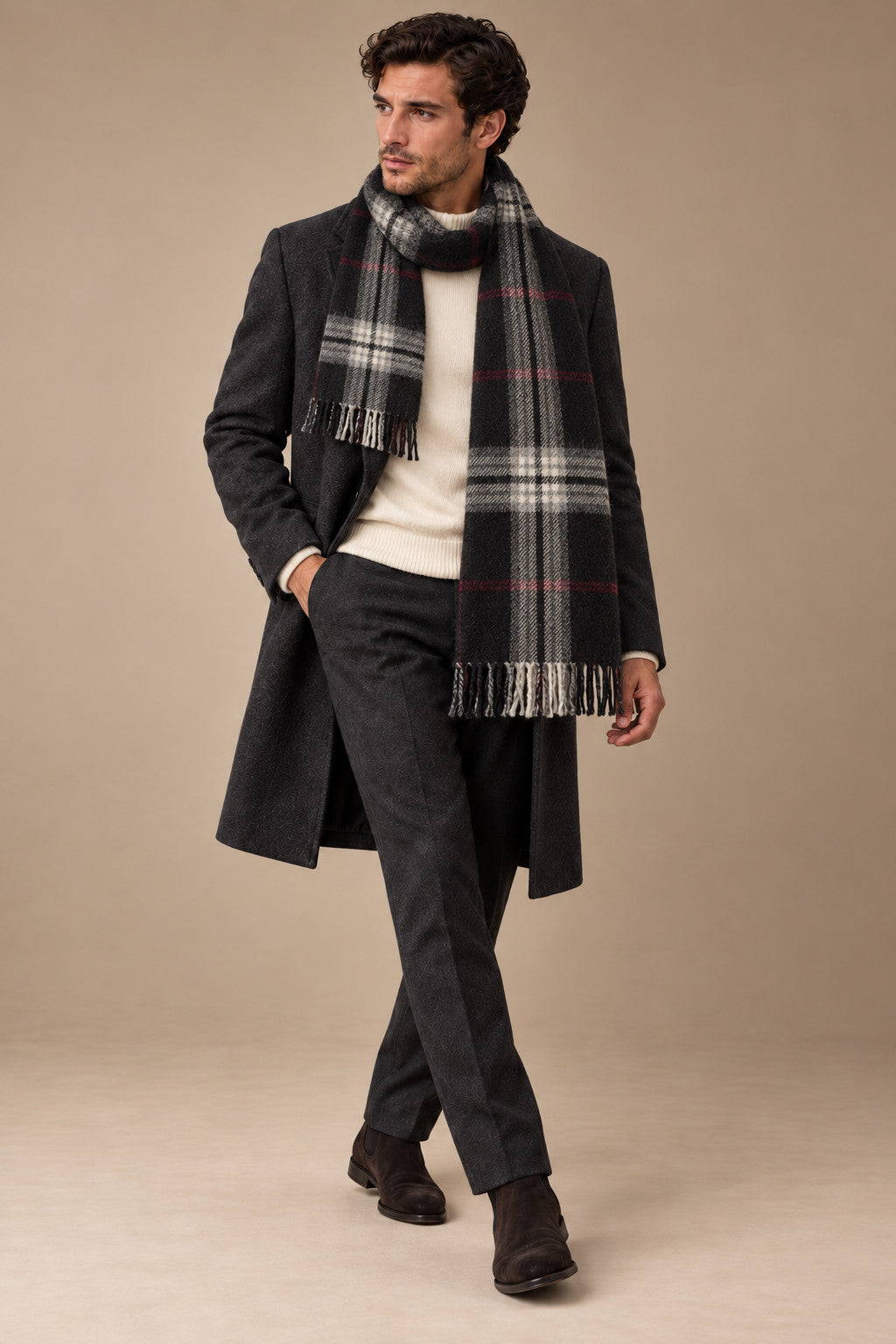 Sartorial İstanbul %100 Yün Kaşkol – Siyah Gri Ekose