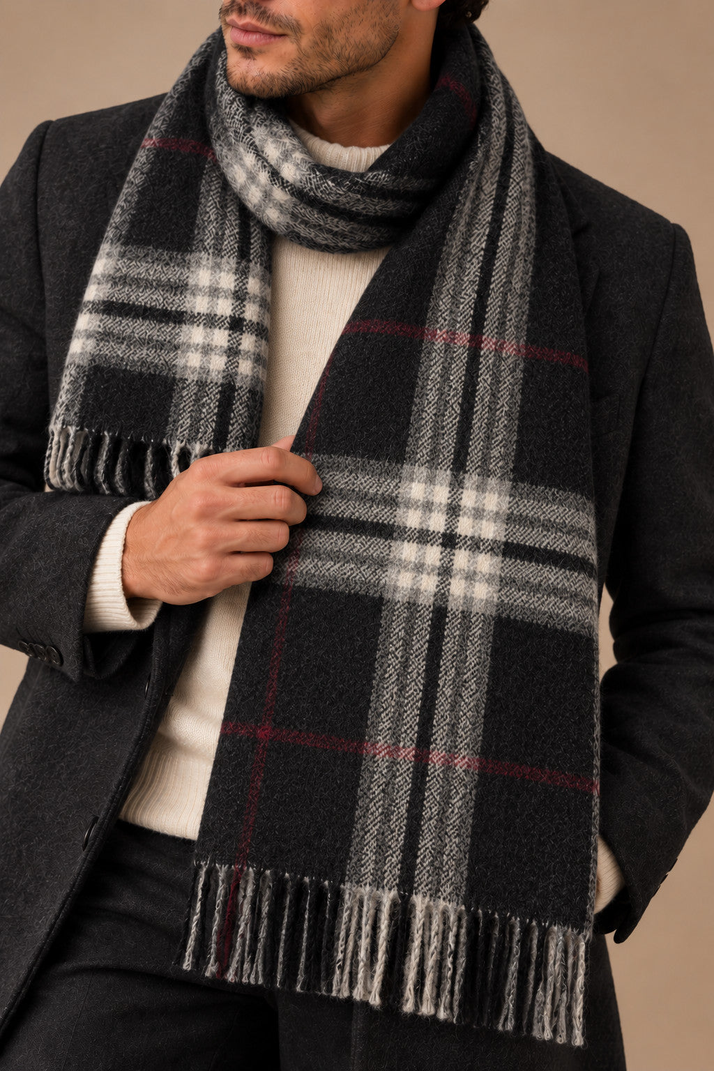 Sartorial İstanbul %100 Yün Kaşkol – Siyah Gri Ekose