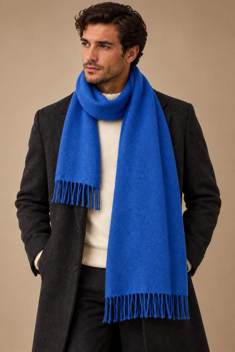 Sartorial İstanbul kobalt mavi %100 yün kaşkol, açı 1