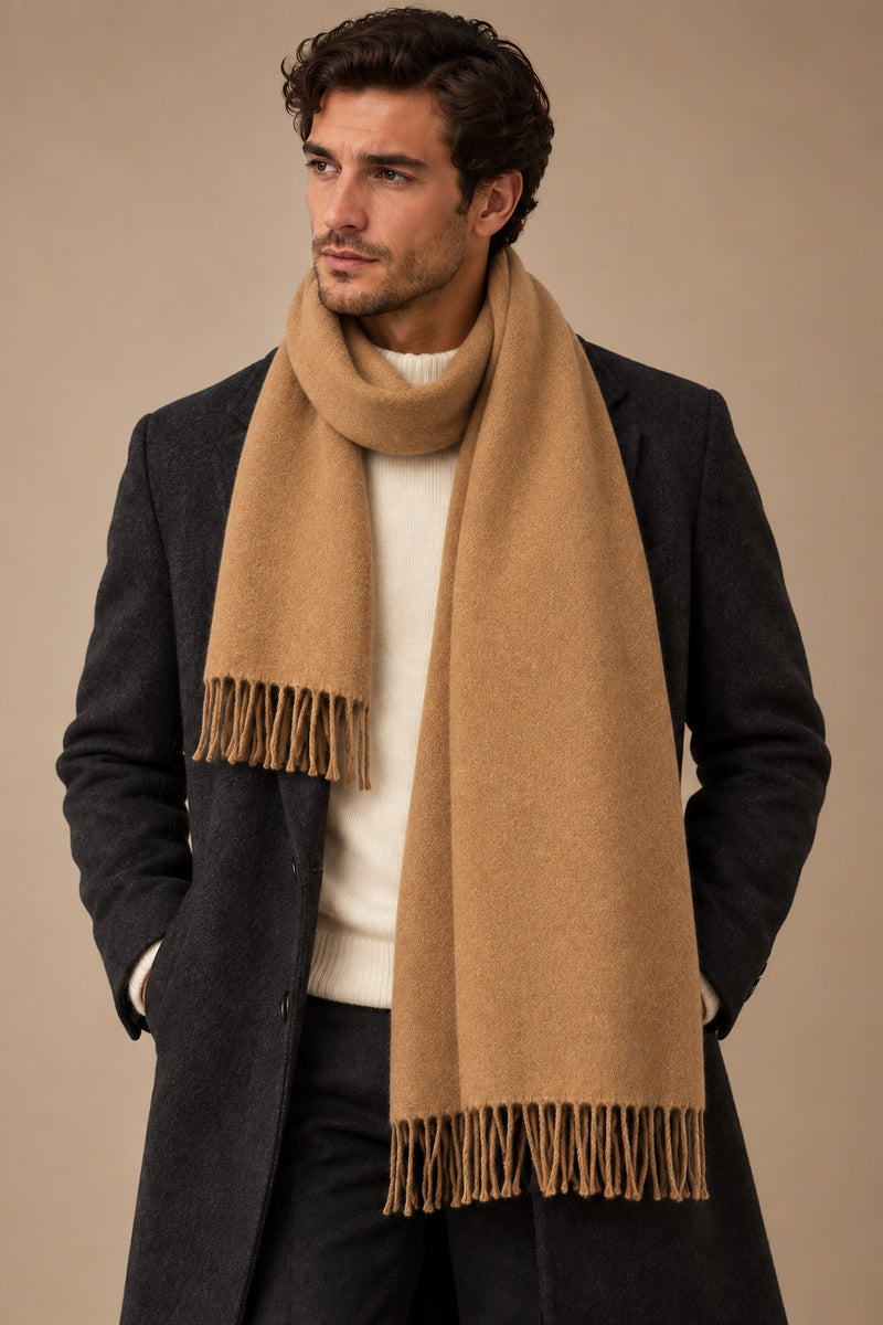 Sartorial İstanbul camel %100 yün kaşkol, açı 1