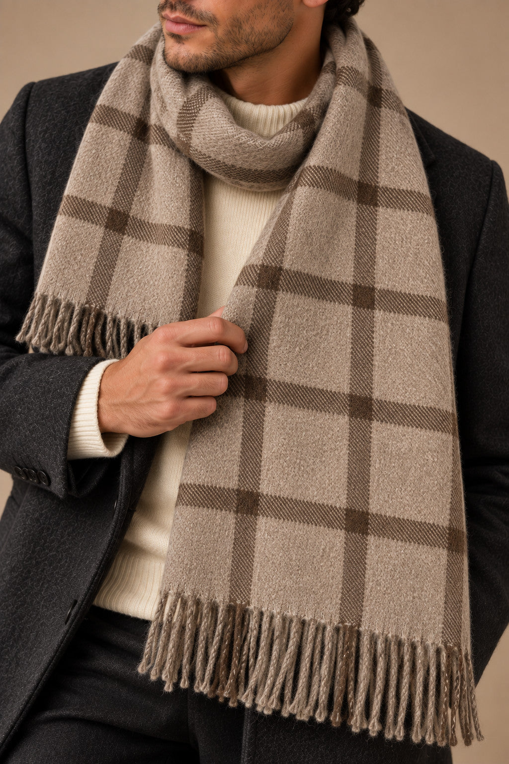 Sartorial İstanbul %100 Yün Kaşkol – Vizon Kahverengi Ekose