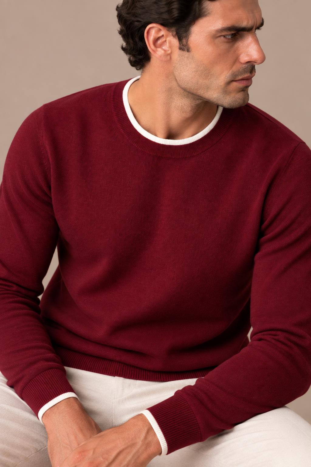 Sartorial İstanbul %100 Yün Bisiklet Yaka Triko - Bordo
