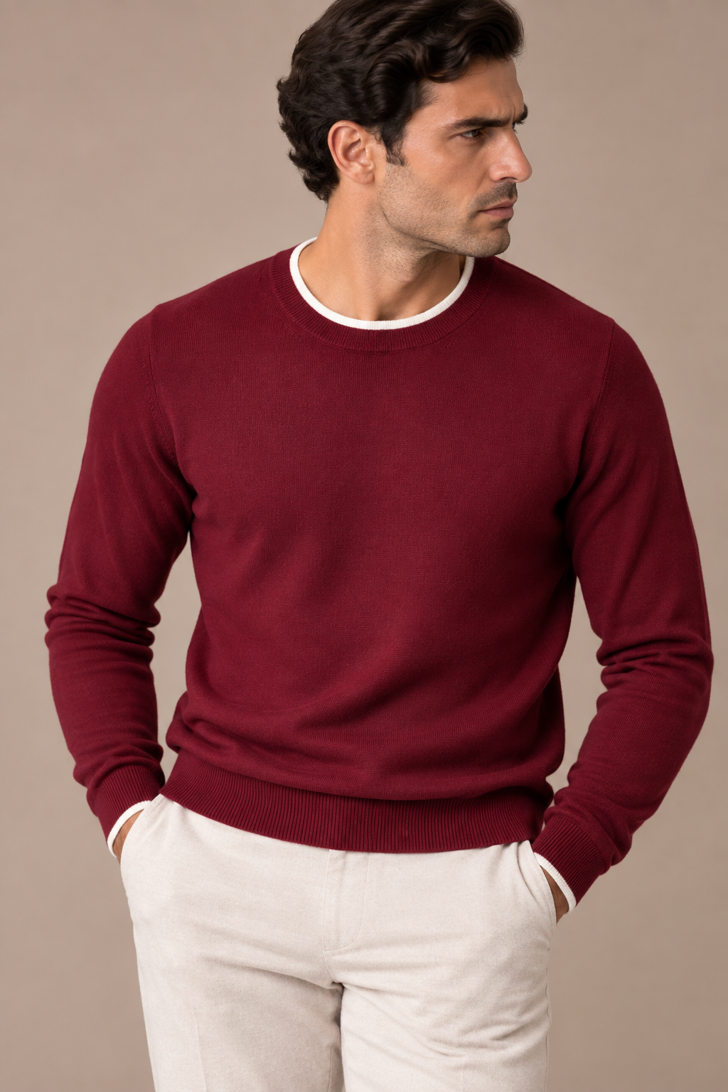 Sartorial İstanbul %100 Yün Bisiklet Yaka Triko - Bordo