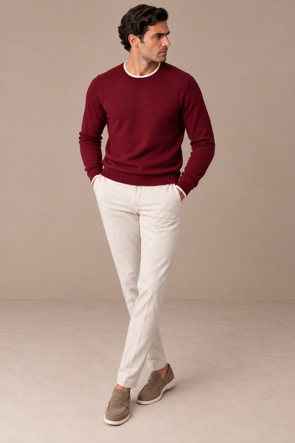 Sartorial İstanbul %100 Yün Bisiklet Yaka Triko - Bordo