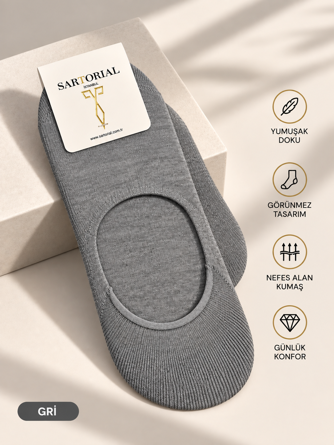 Sartorial İstanbul Gri Silikon Destekli Pamuklu Babet Çorap 40–44