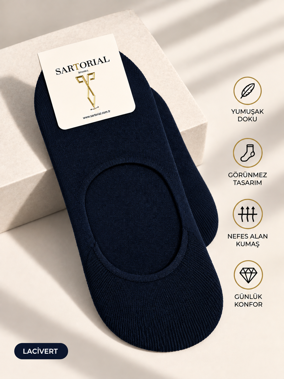Sartorial İstanbul Lacivert Silikon Destekli Pamuklu Babet Çorap 40–44