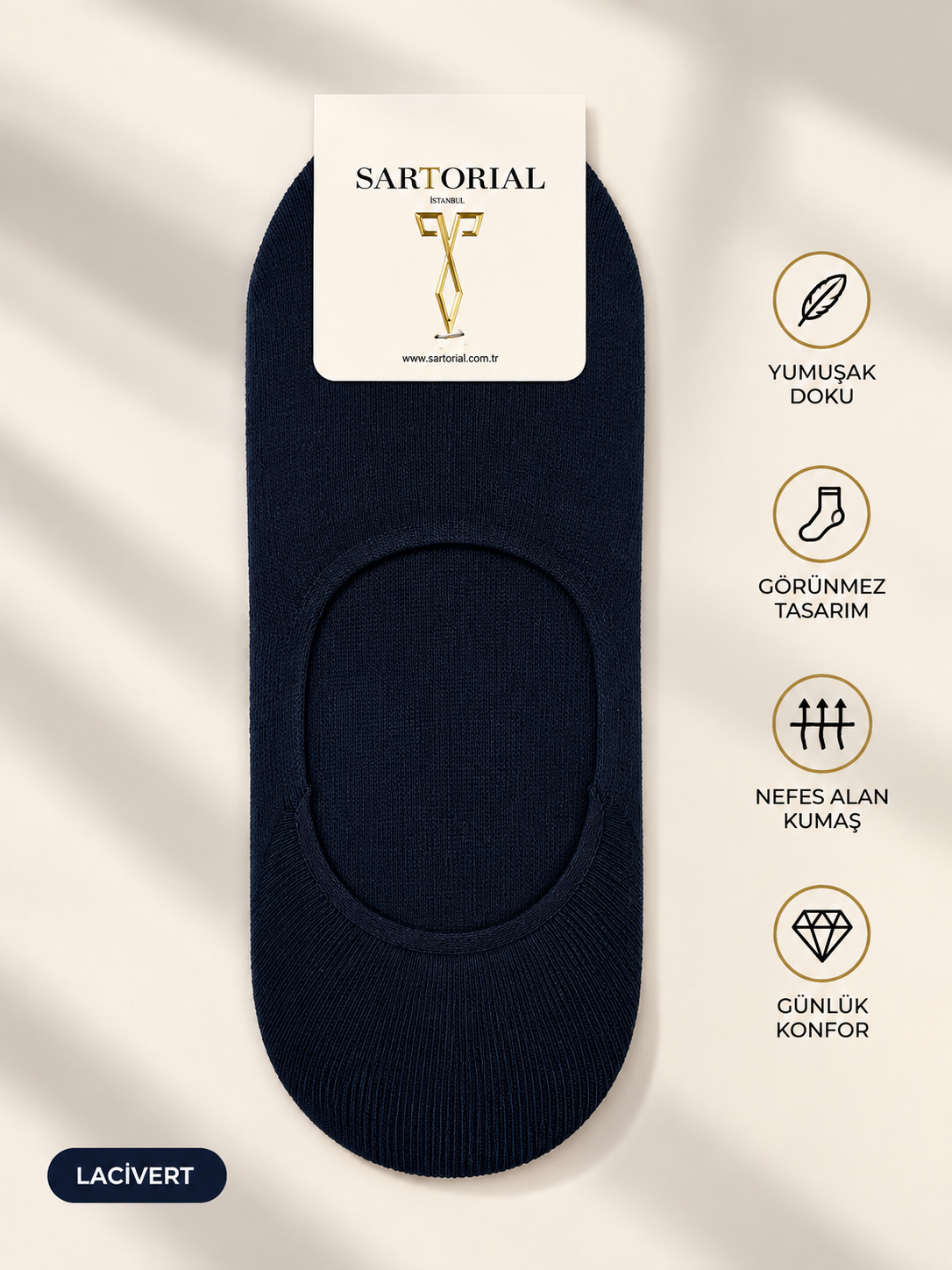 Sartorial İstanbul Lacivert Silikon Destekli Pamuklu Babet Çorap 40–44