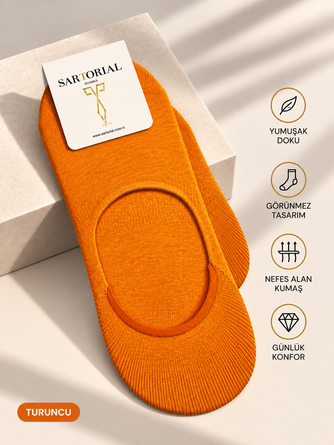 Sartorial İstanbul Turuncu Silikon Destekli Pamuklu Babet Çorap 40–44