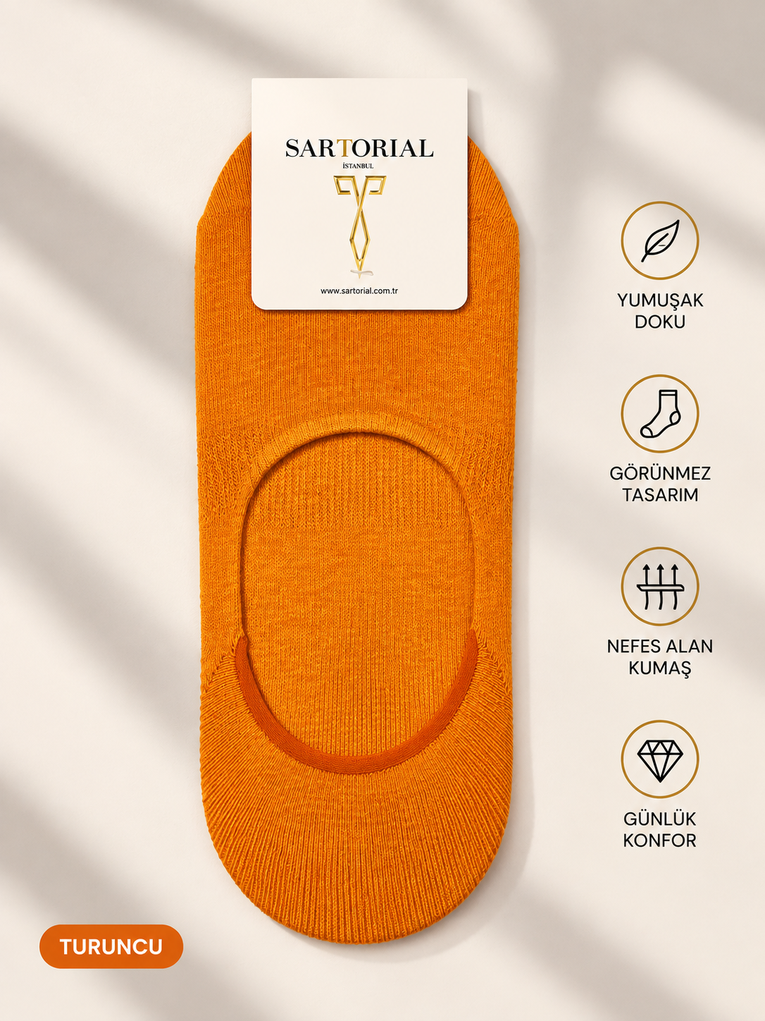 Sartorial İstanbul Turuncu Silikon Destekli Pamuklu Babet Çorap 40–44