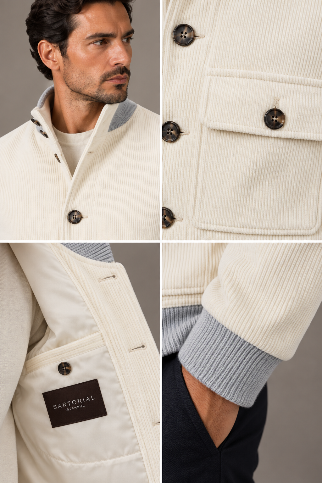Sartorial Istanbul Beyaz Kadife Pilot Mont – Drago Kumaş