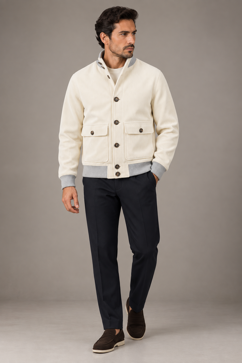 Sartorial Istanbul Beyaz Kadife Pilot Mont – Drago Kumaş