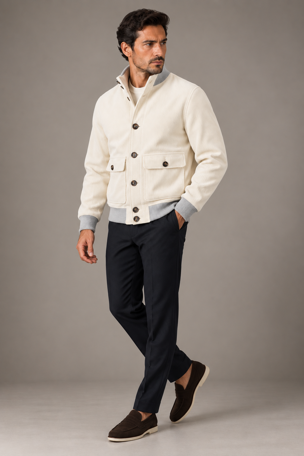 Sartorial Istanbul Beyaz Kadife Pilot Mont – Drago Kumaş