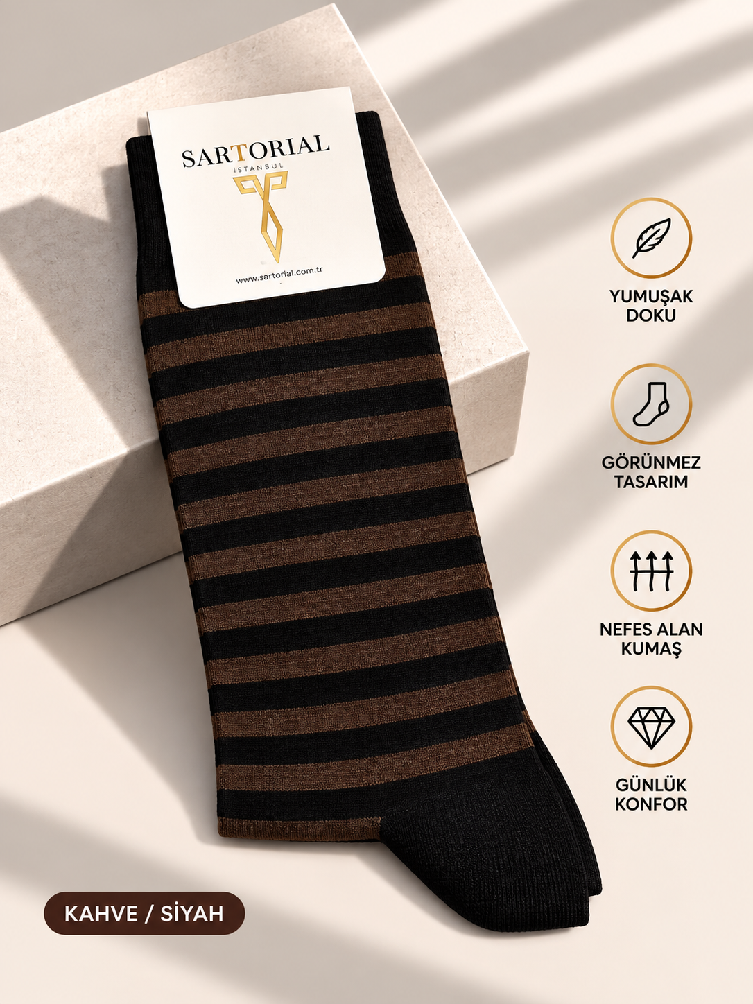 Sartorial İstanbul Kahve / Siyah Çizgili Pamuklu Çorap 40–44