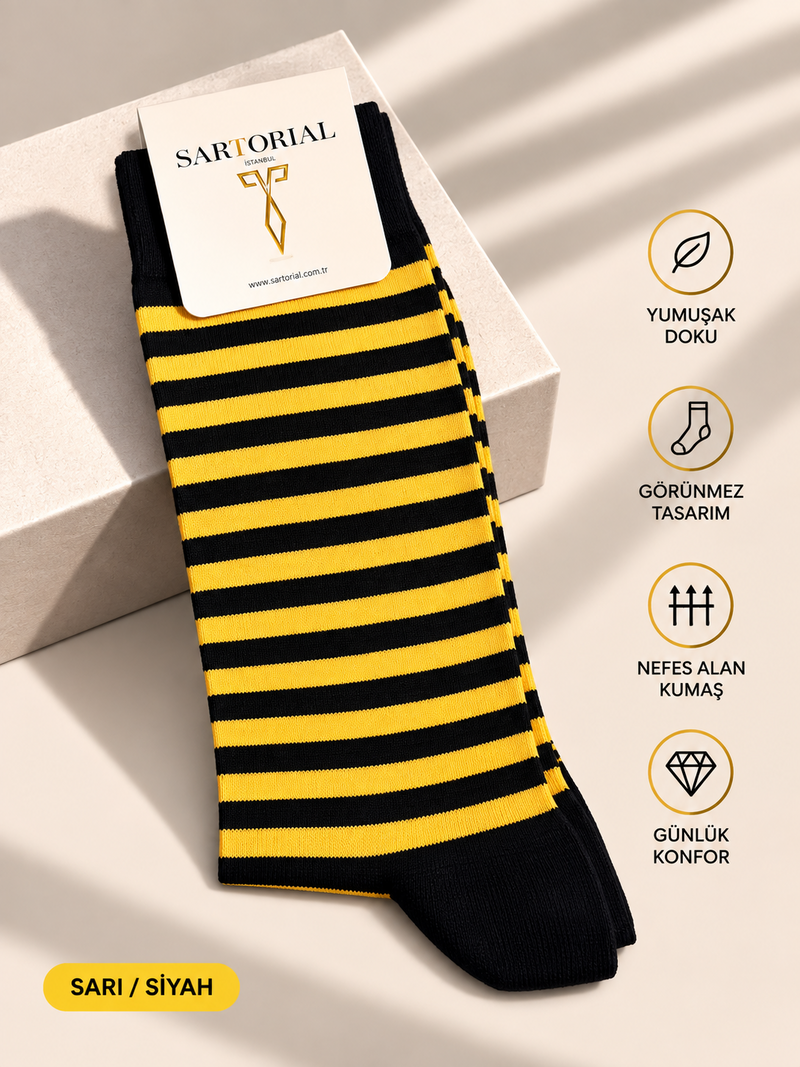 Sartorial İstanbul sarı / siyah çizgili çorap önden görünüm