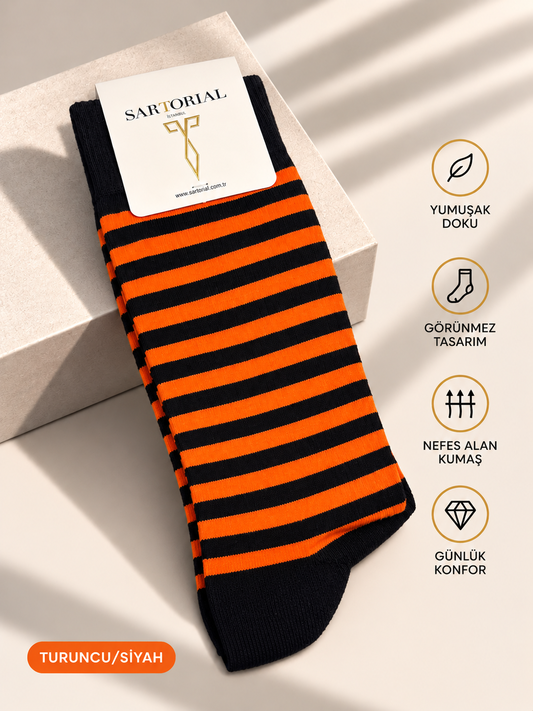 Sartorial İstanbul Turuncu / Siyah Çizgili Pamuklu Çorap 40–44