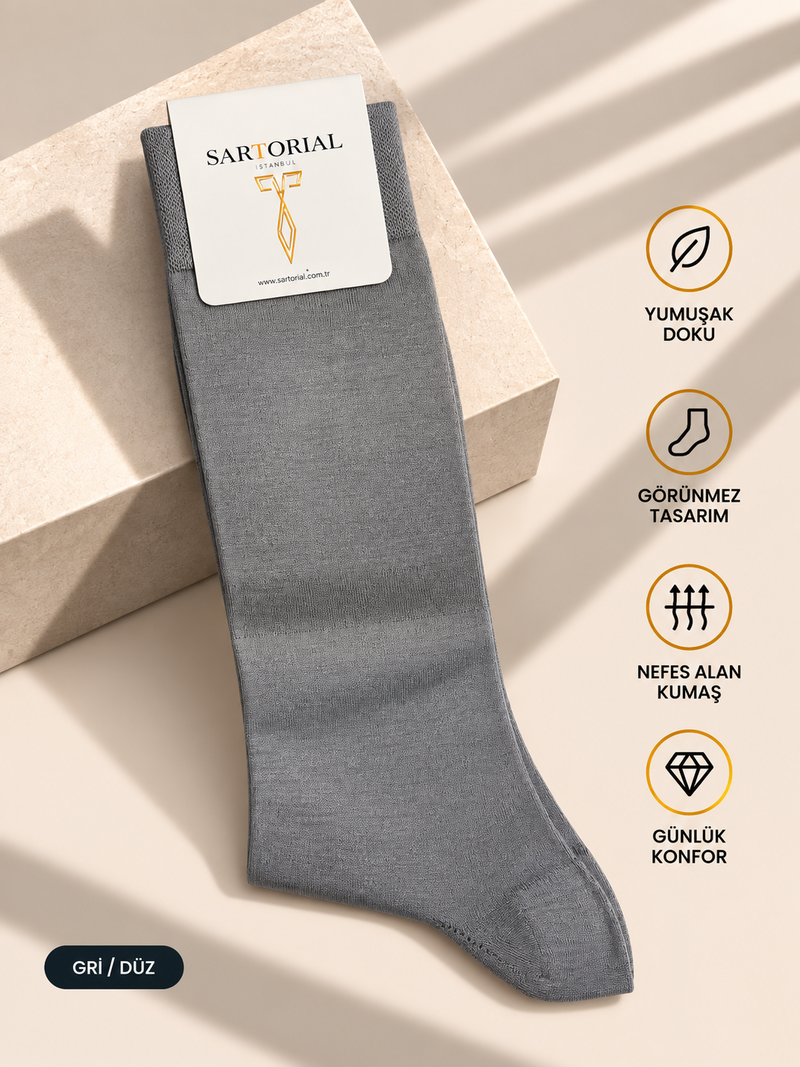 Sartorial İstanbul gri düz merserize pamuklu çorap önden görünüm