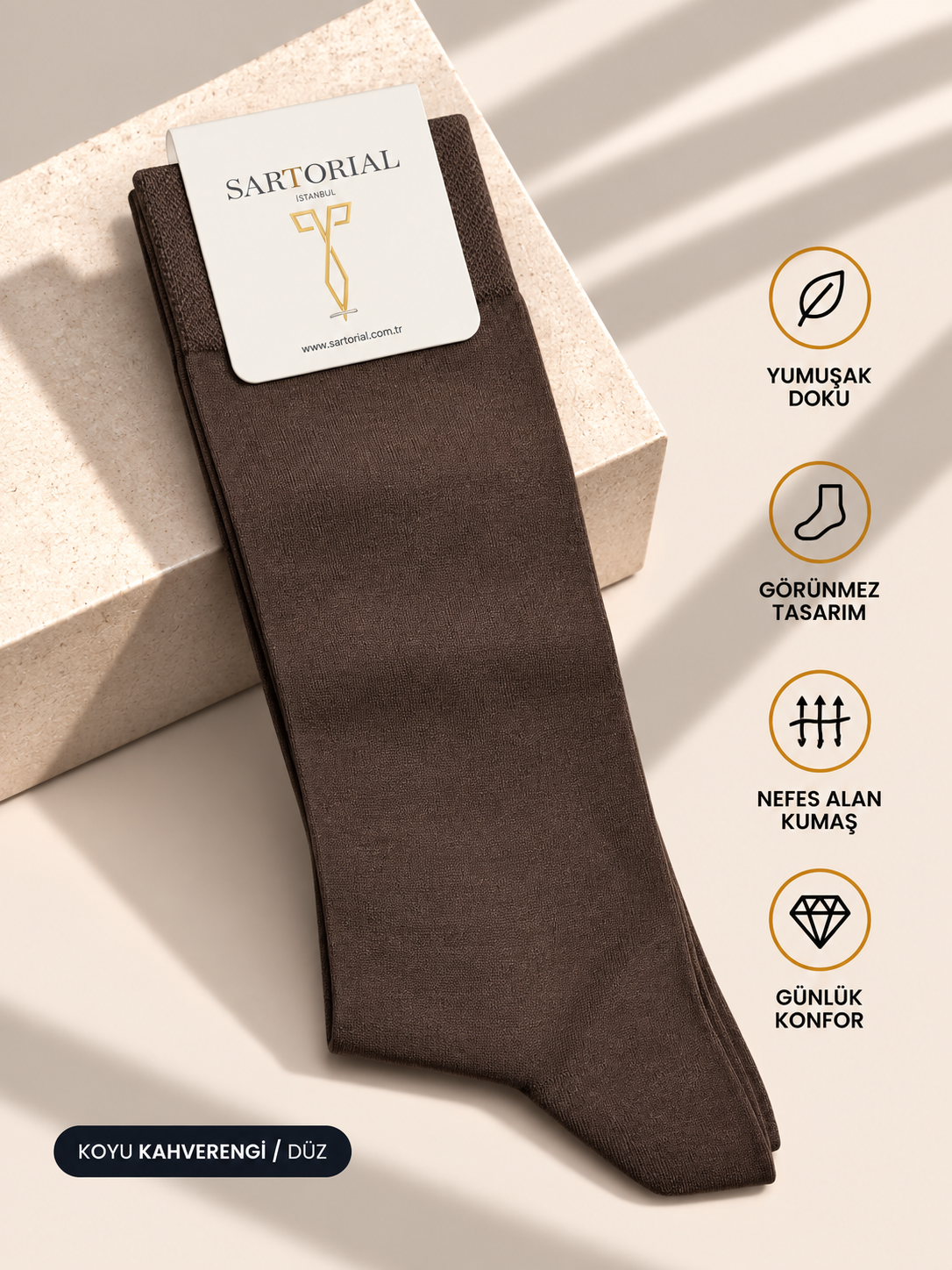 Sartorial İstanbul Koyu Kahverengi Düz Merserize Pamuklu Çorap 40–44