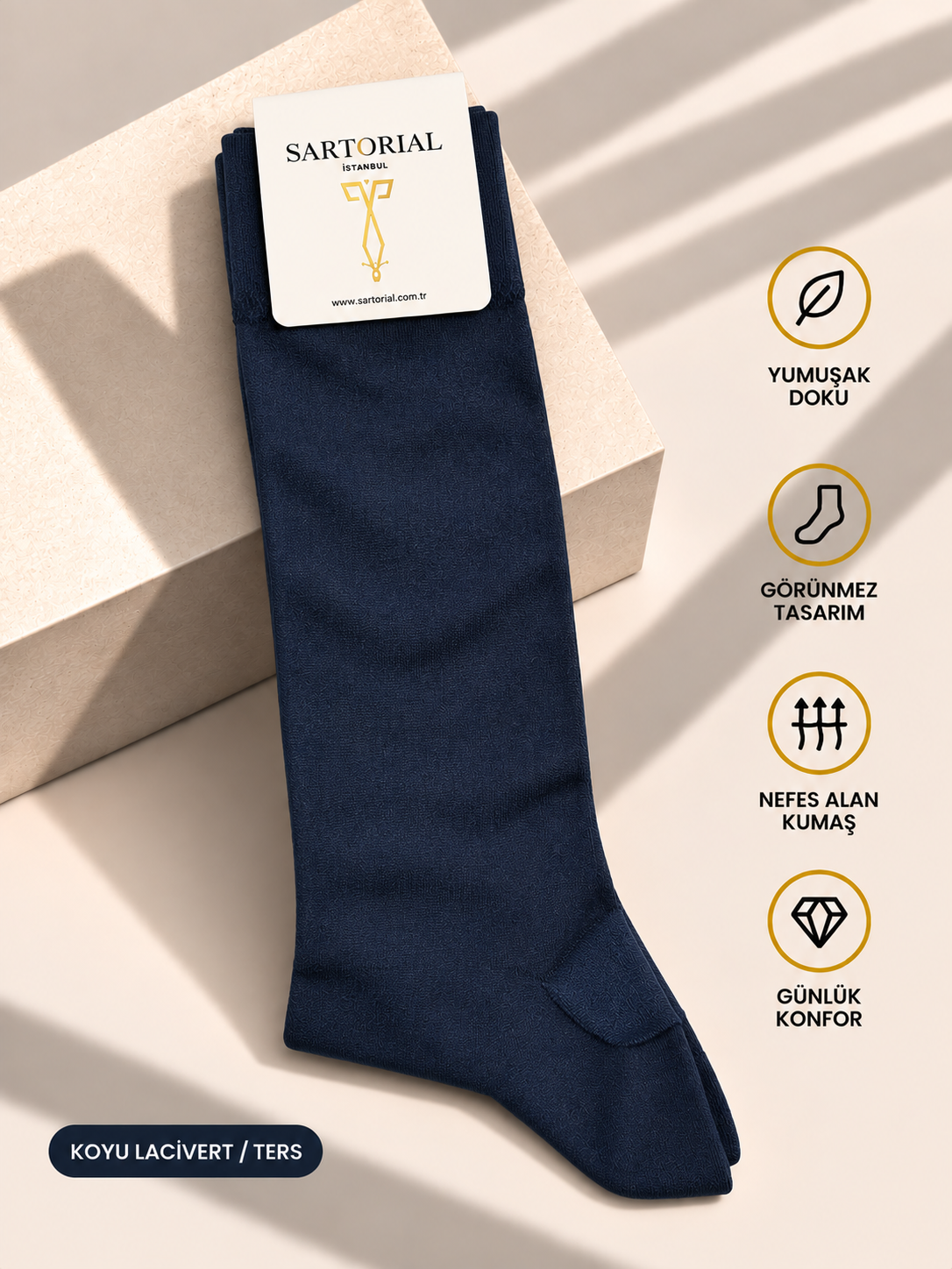 Sartorial İstanbul Koyu Lacivert Düz Merserize Pamuklu Çorap 40–44