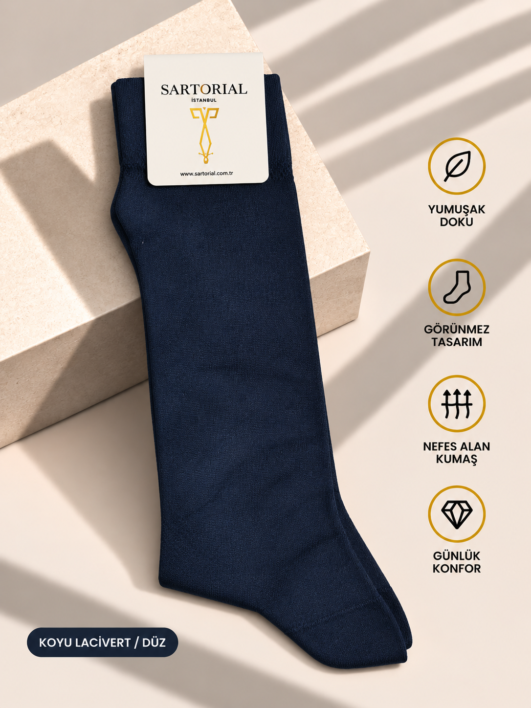 Sartorial İstanbul Koyu Lacivert Düz Merserize Pamuklu Çorap 40–44
