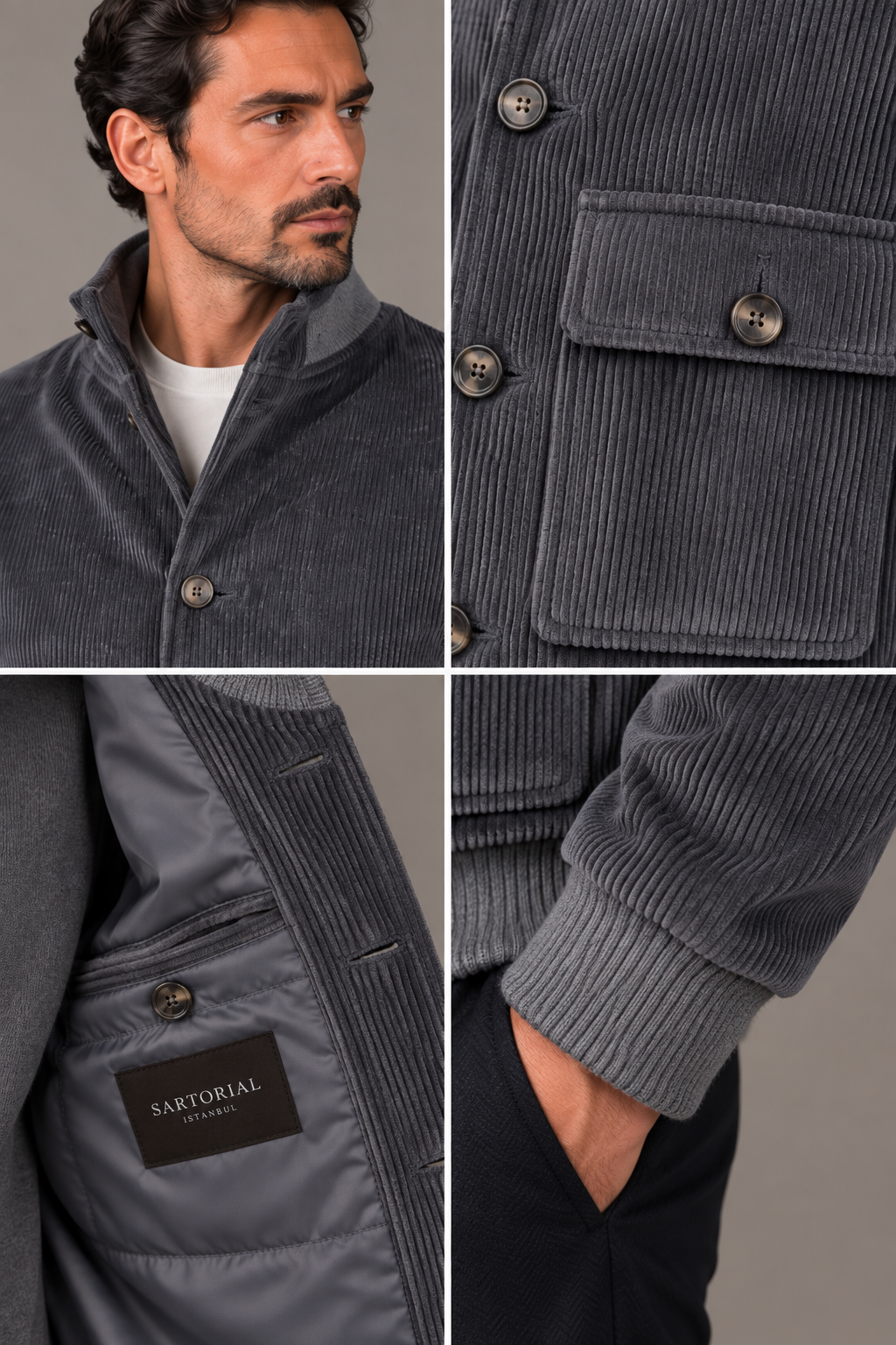 Sartorial Istanbul Gri Kadife Pilot Mont – Drago Kumaş