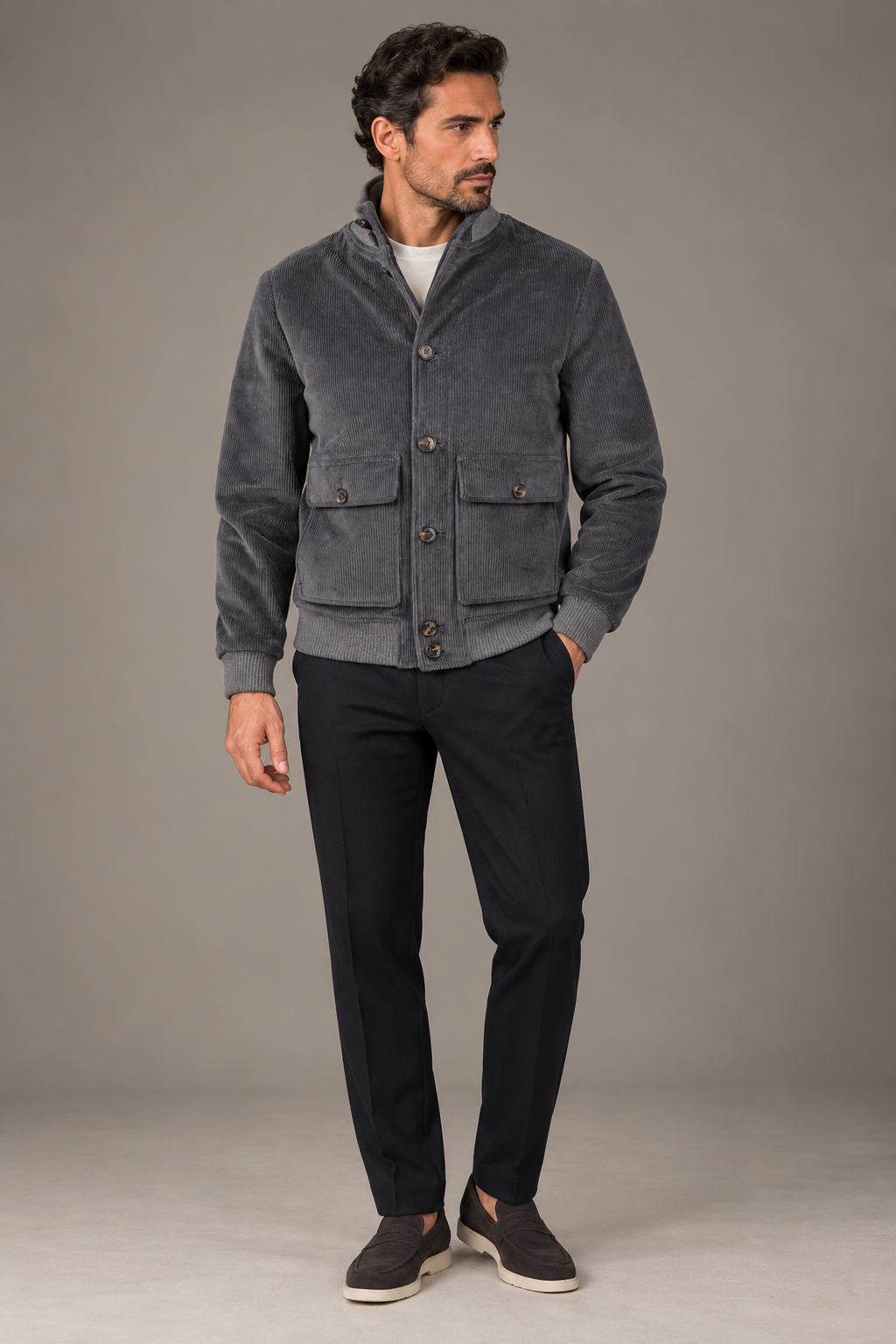 Sartorial Istanbul Gri Kadife Pilot Mont – Drago Kumaş