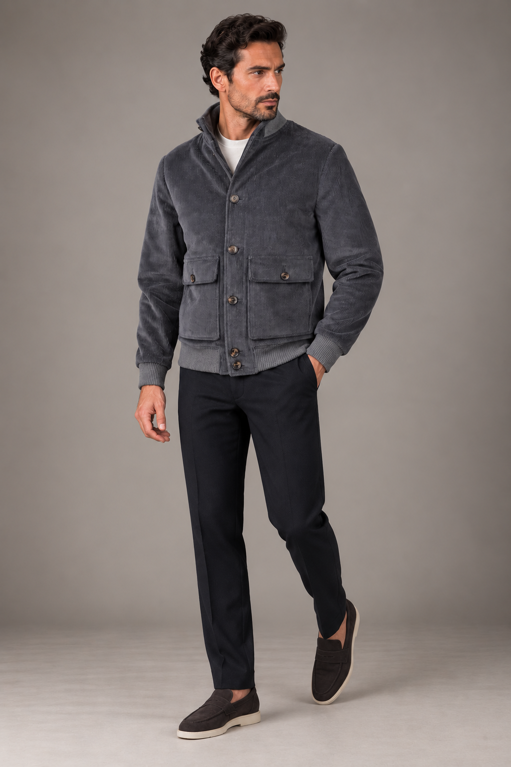 Sartorial Istanbul Gri Kadife Pilot Mont – Drago Kumaş