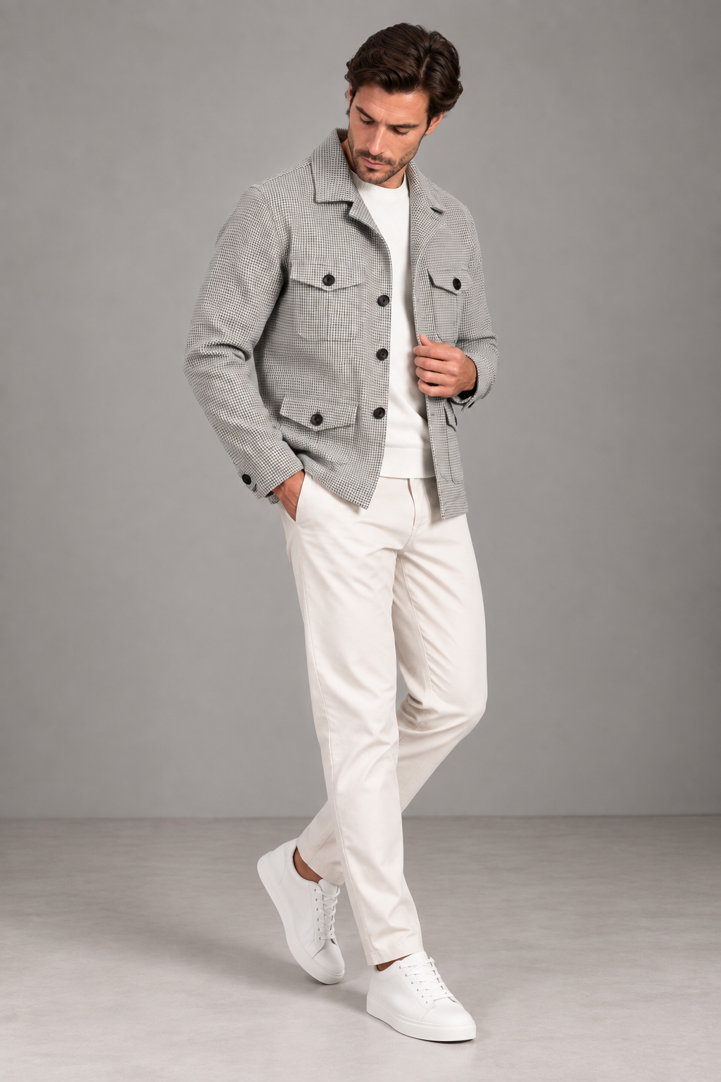 Sartorial İstanbul Gri Kazayağı Desenli Vitale Barberis Yün Safari Ceket