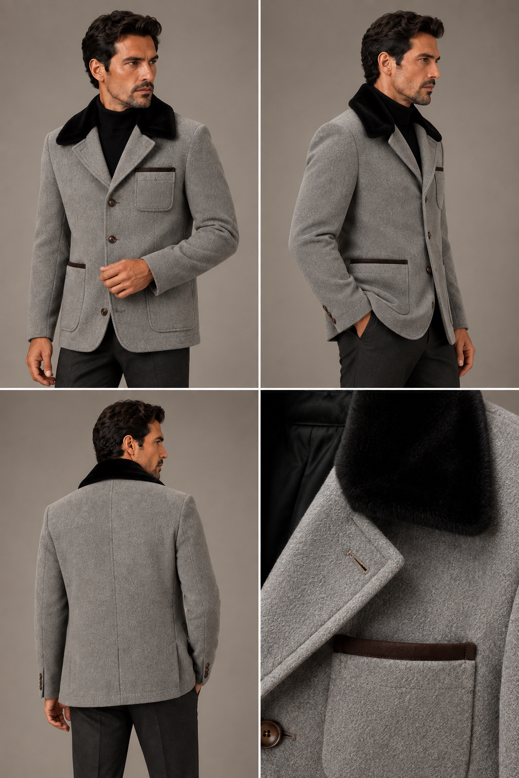 Sartorial Istanbul Gri Yün Kaşmir Kürklü Mont – Loro Piana Kumaş