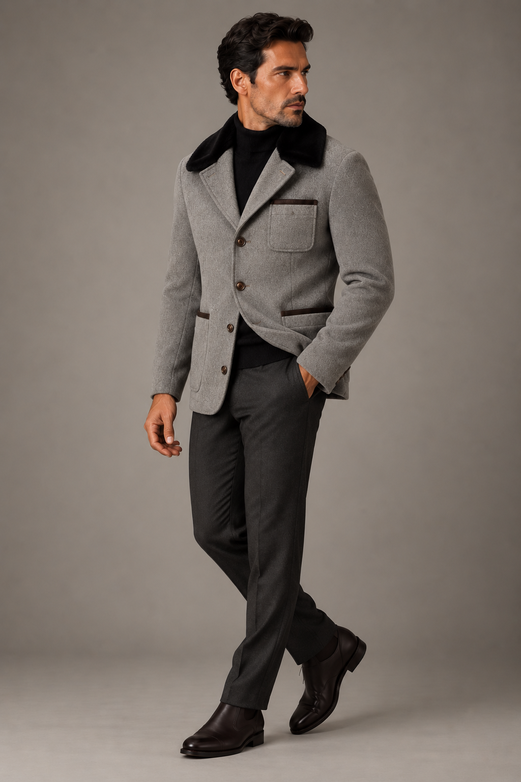 Sartorial Istanbul Gri Yün Kaşmir Kürklü Mont – Loro Piana Kumaş