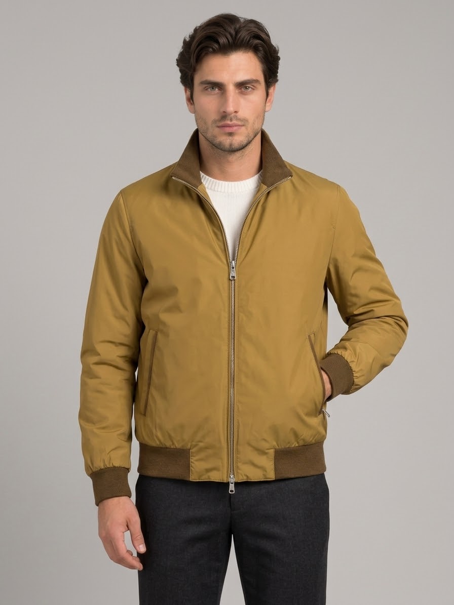 Sartorial İstanbul Hardal %100 Naylon Pamuk Ribana Detaylı Pilot Mont