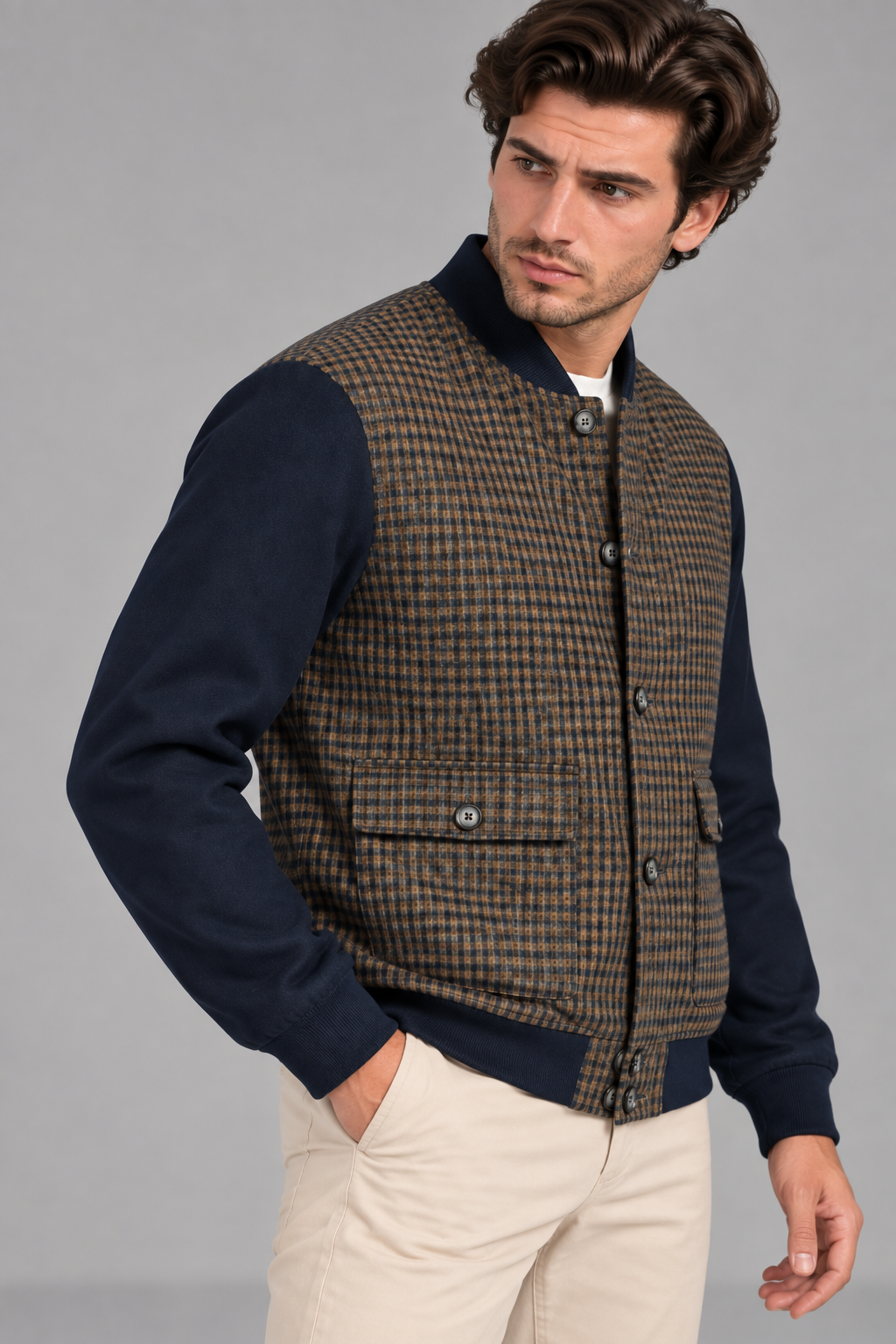 Sartorial İstanbul Vitale Barberis Kumaş Triko Kollu Kısa Pilot Mont