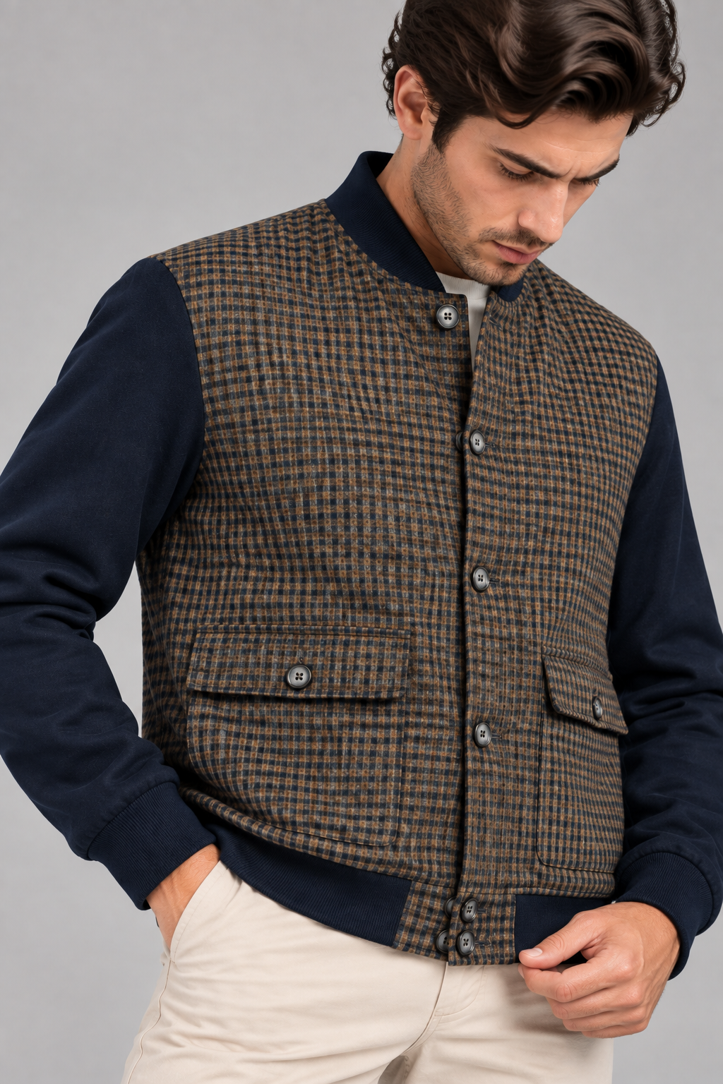 Sartorial İstanbul Vitale Barberis Kumaş Triko Kollu Kısa Pilot Mont