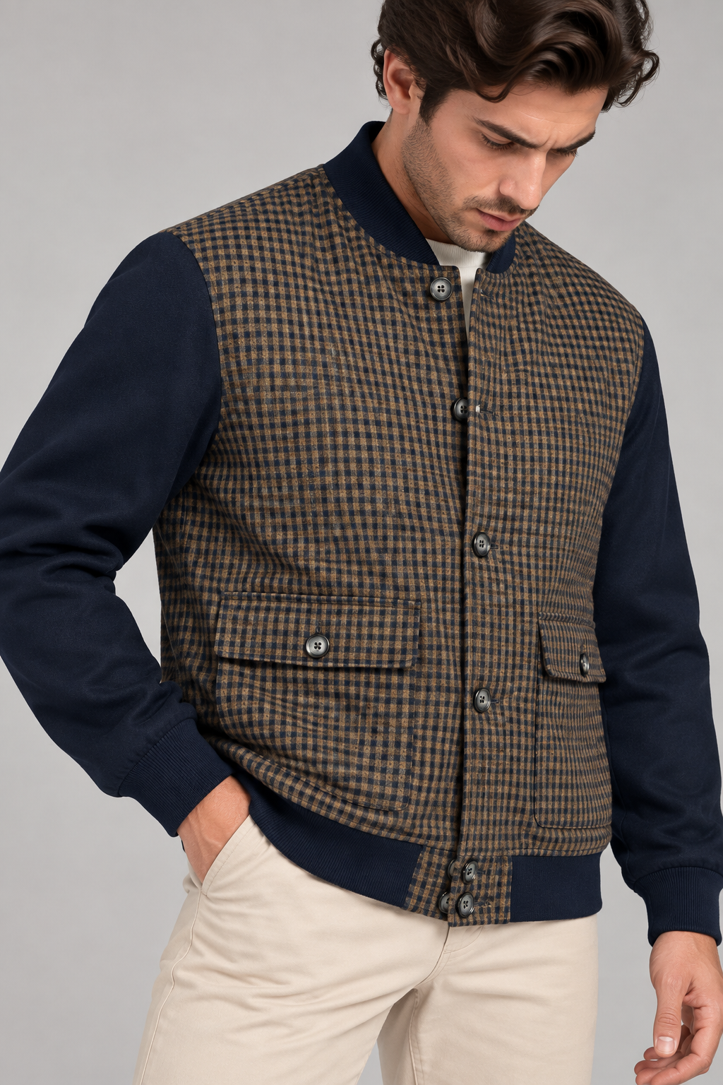 Sartorial İstanbul Vitale Barberis Kumaş Triko Kollu Kısa Pilot Mont