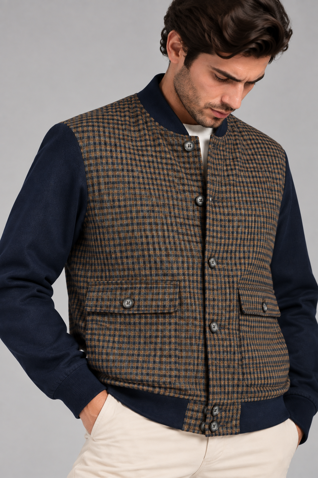Sartorial İstanbul Vitale Barberis Kumaş Triko Kollu Kısa Pilot Mont