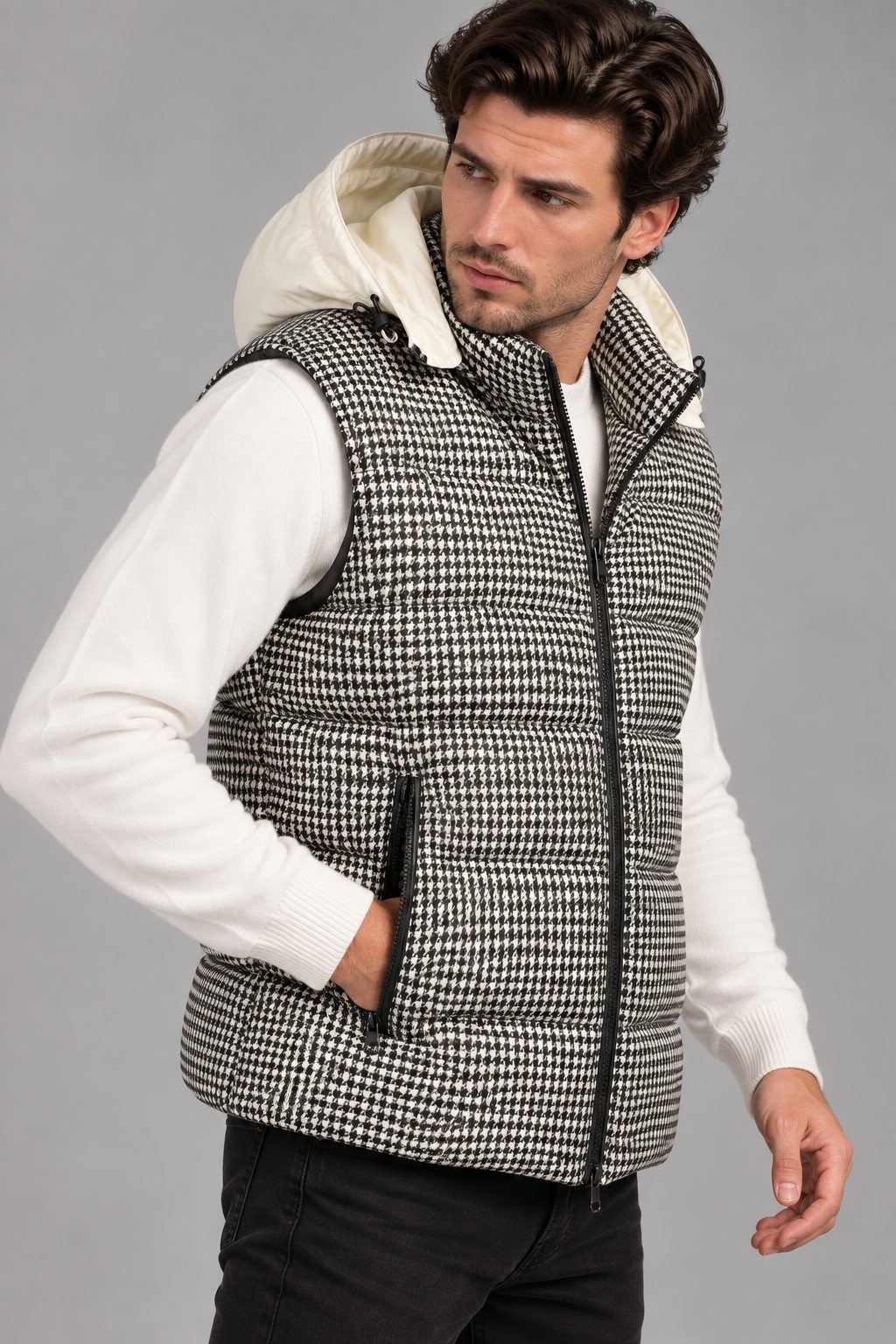 Sartorial İstanbul İtalyan Kumaş Kaz Tüyü Dolgulu Kapüşonlu Yelek