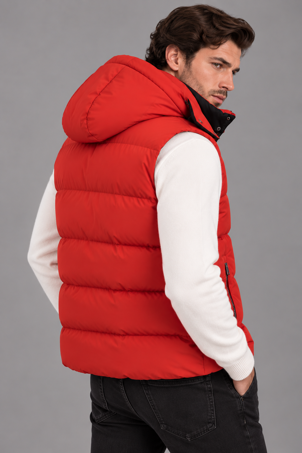 Sartorial İstanbul Kırmızı İtalyan Teknik Kumaş Kaz Tüyü Dolgulu Yelek