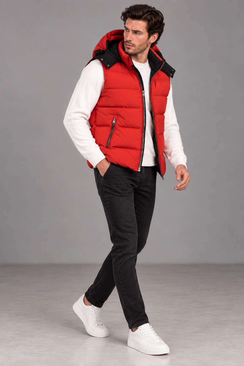 Sartorial İstanbul Kırmızı İtalyan Teknik Kumaş Kaz Tüyü Dolgulu Yelek