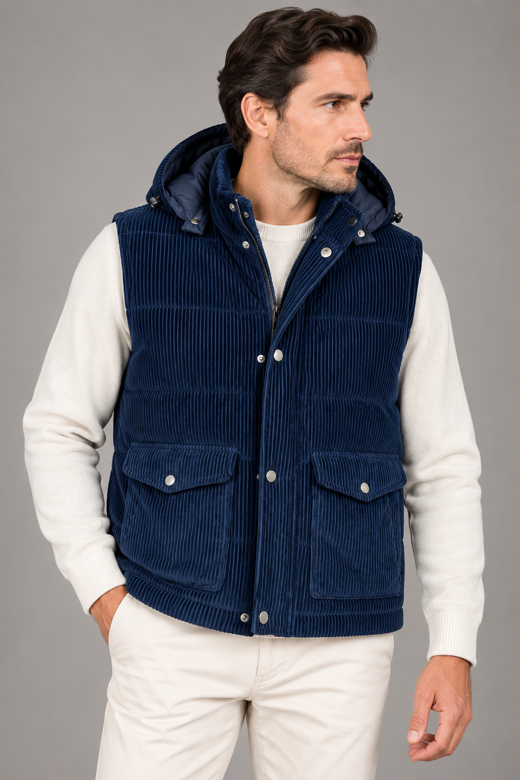 Sartorial İstanbul Lacivert Fitilli Kadife Kaz Tüyü Dolgulu Yelek