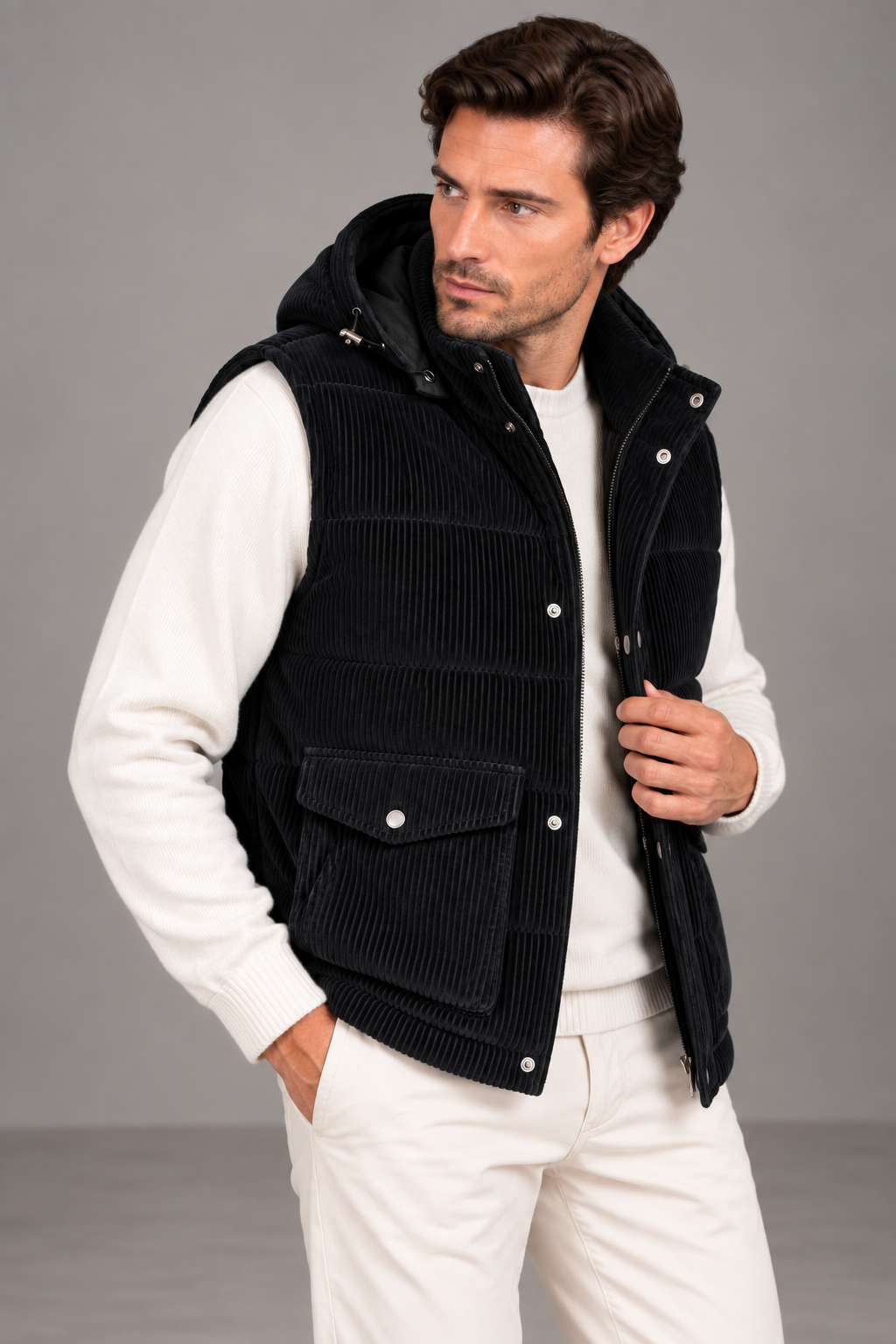 Sartorial İstanbul Siyah Fitilli Kadife Kaz Tüyü Dolgulu Yelek