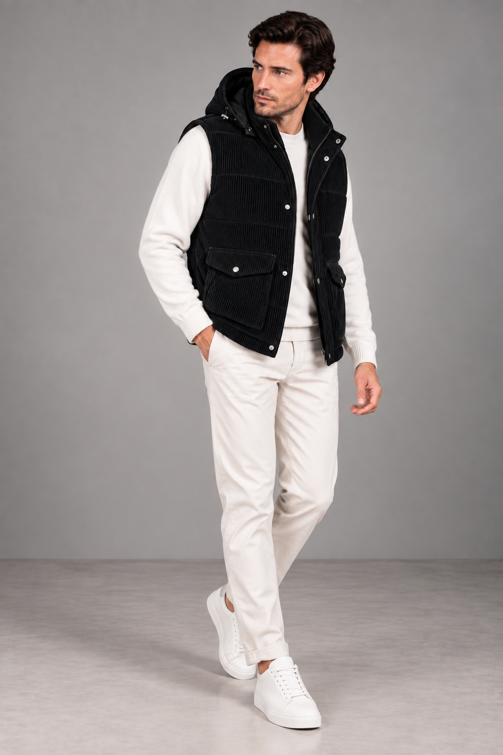 Sartorial İstanbul Siyah Fitilli Kadife Kaz Tüyü Dolgulu Yelek