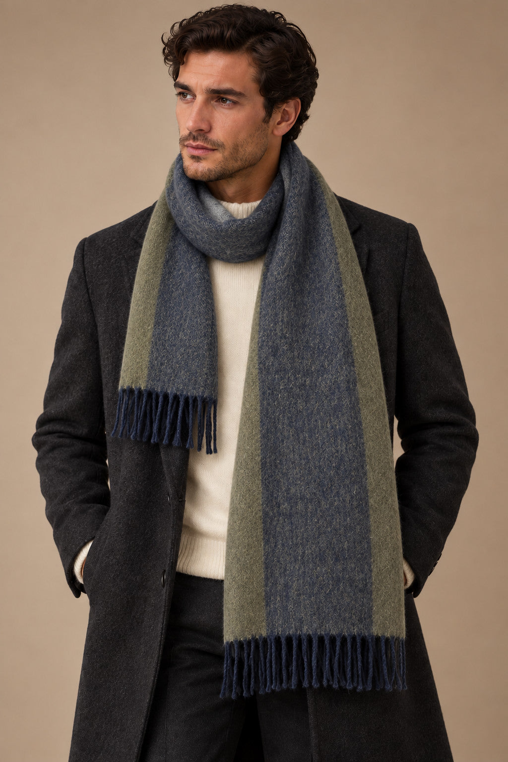 Sartorial İstanbul %100 Yün Kaşkol – Lacivert Zeytin Yeşili Blok