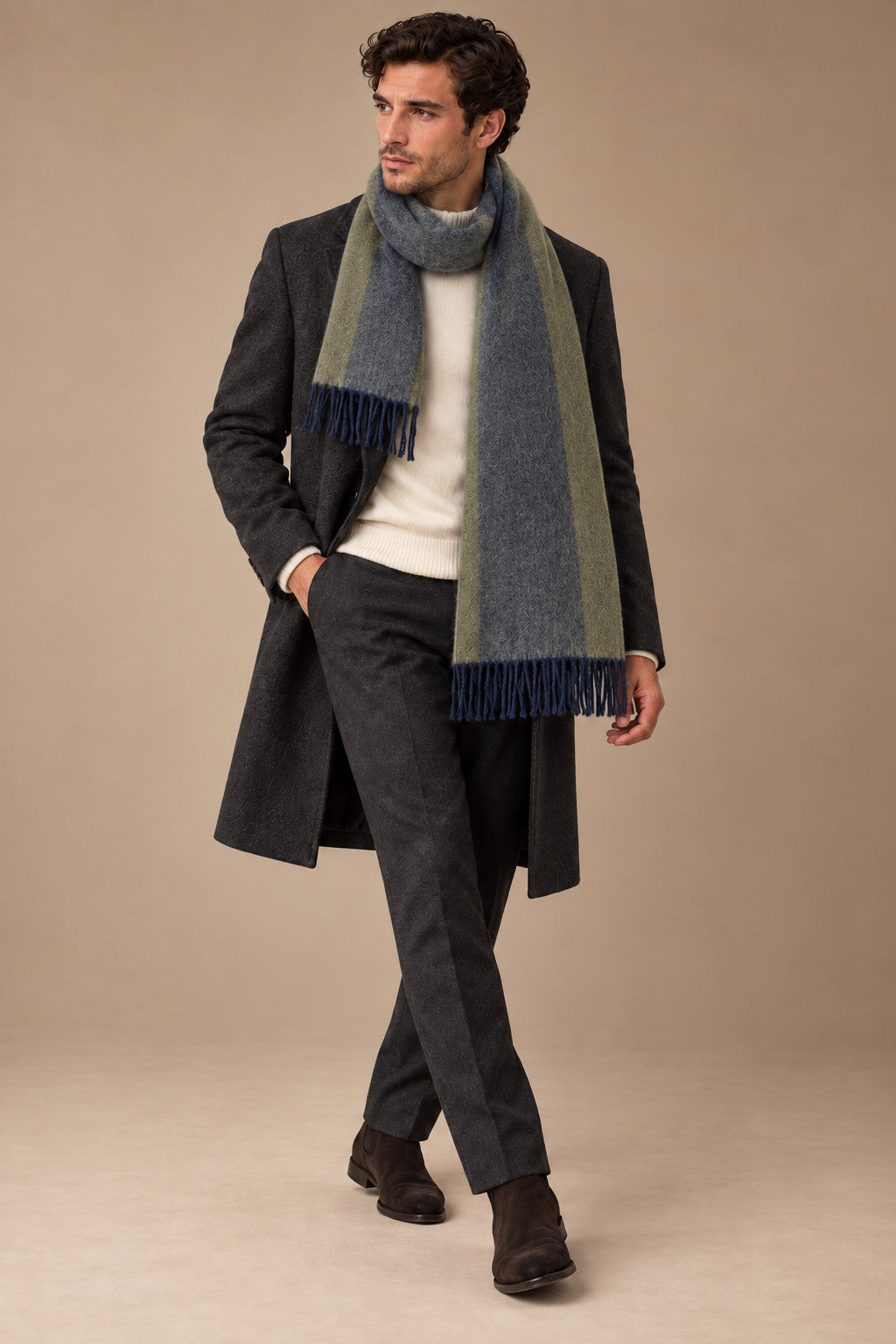 Sartorial İstanbul %100 Yün Kaşkol – Lacivert Zeytin Yeşili Blok
