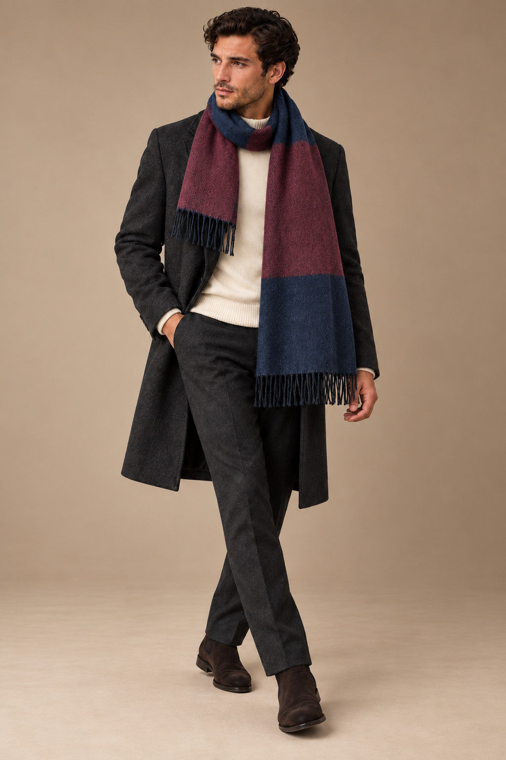 Sartorial İstanbul %100 Yün Kaşkol – Bordo Lacivert Blok