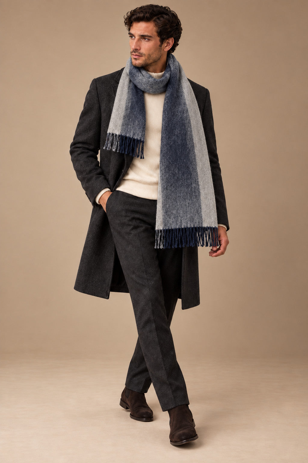 Sartorial İstanbul %100 Yün Kaşkol – Gri Ekru Geçişli