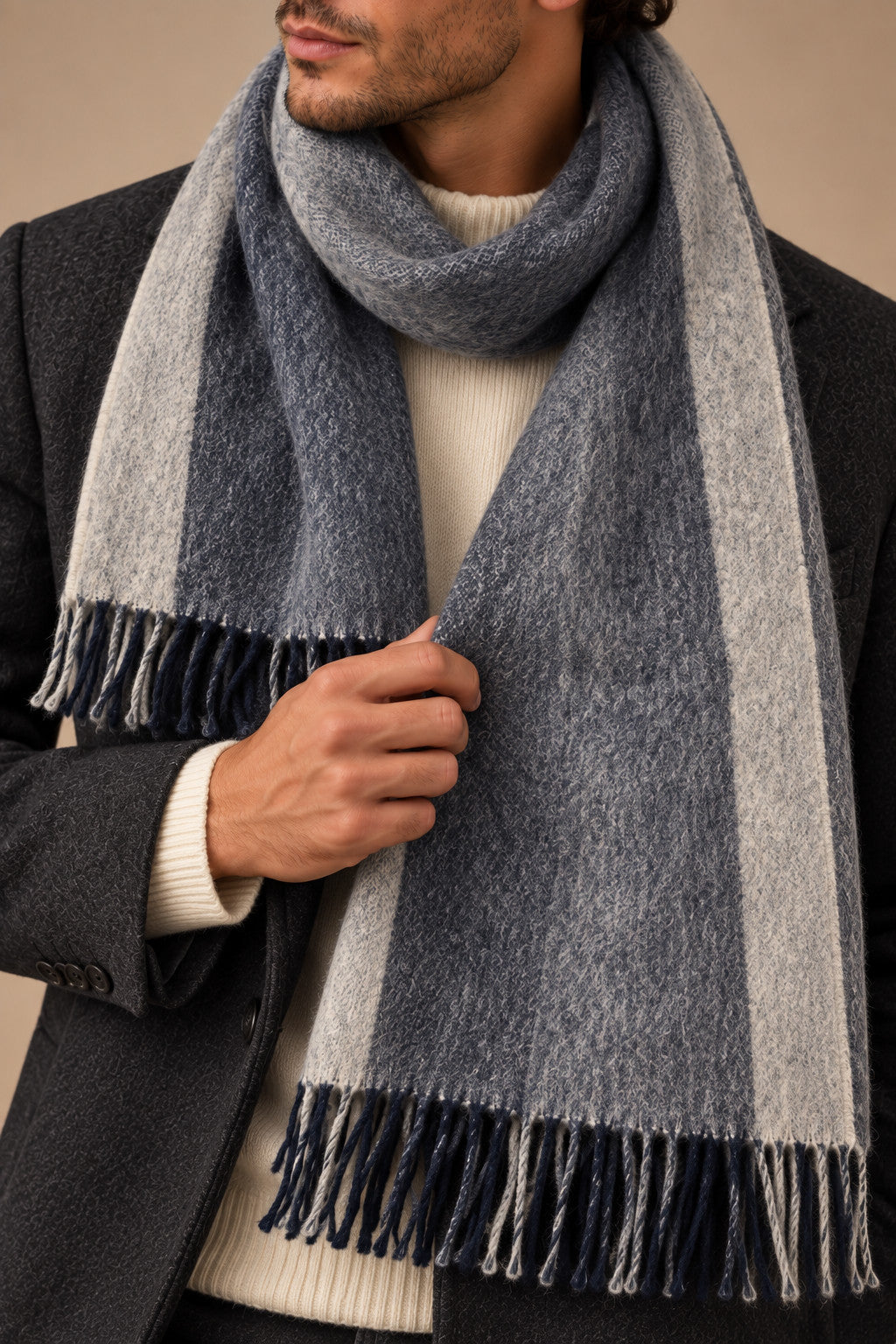 Sartorial İstanbul %100 Yün Kaşkol – Gri Ekru Geçişli
