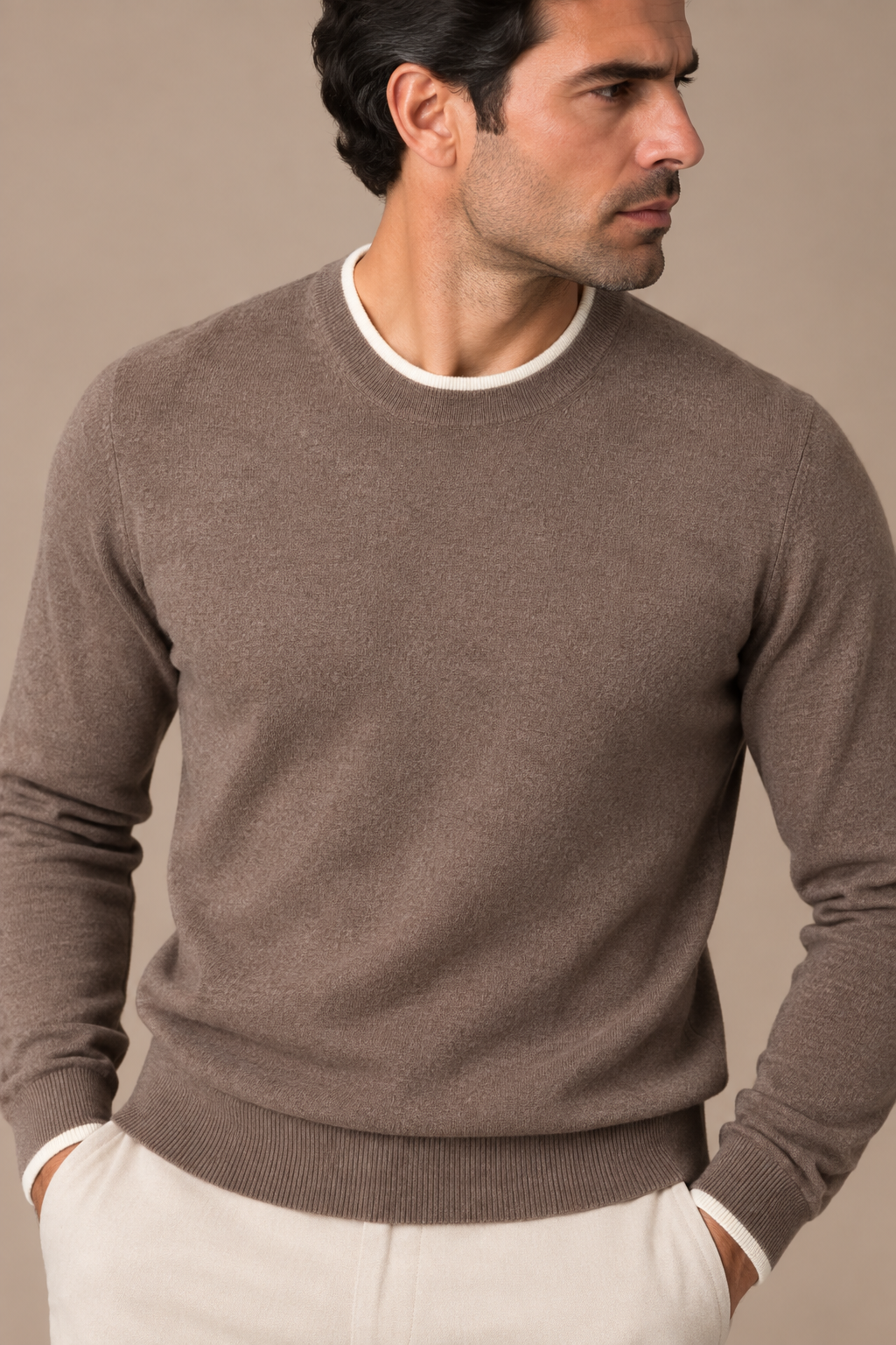 Sartorial İstanbul %100 Yün Bisiklet Yaka Triko - Vizon