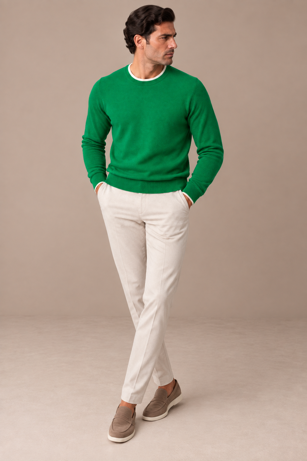 Sartorial İstanbul %100 Yün Bisiklet Yaka Triko - Yeşil